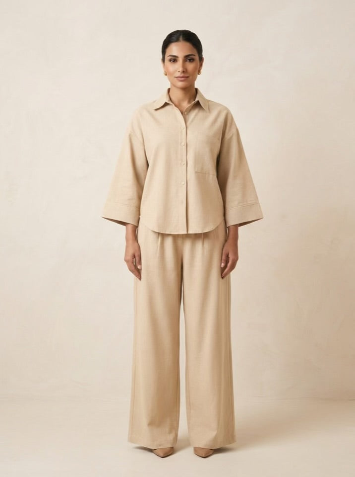 The Verona Linen Wide-Leg Pants - Beige