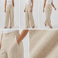High Waisted Striped Linen Classic Trouser - Beige