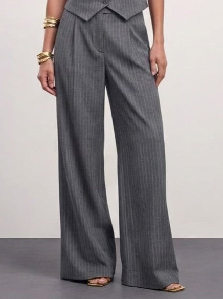 The Madison Pinstripe Wide-Leg Trousers - Gray