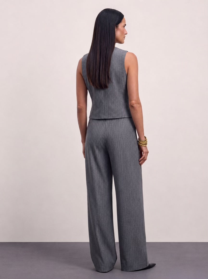The Madison Pinstripe Wide-Leg Trousers - Gray