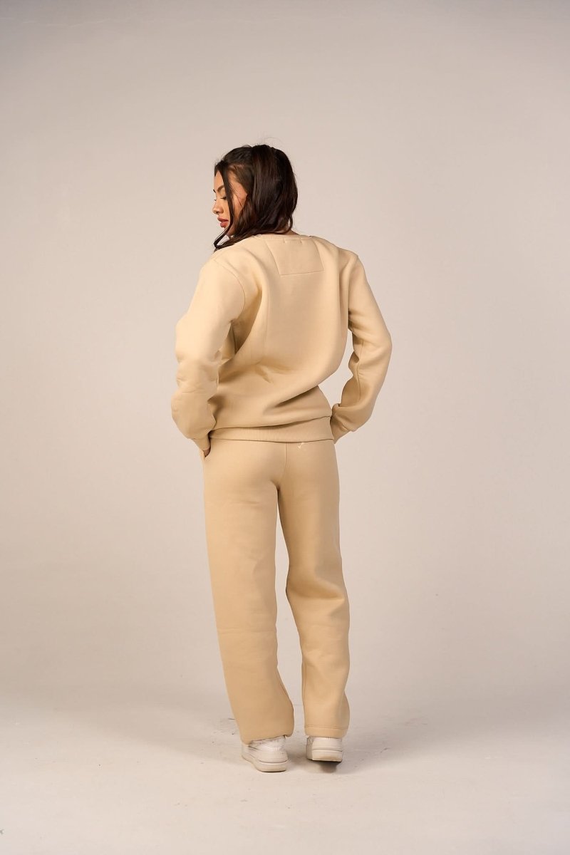 Crew Neck Pullover & Sweatpants - Set - Beige - Hushy Wear