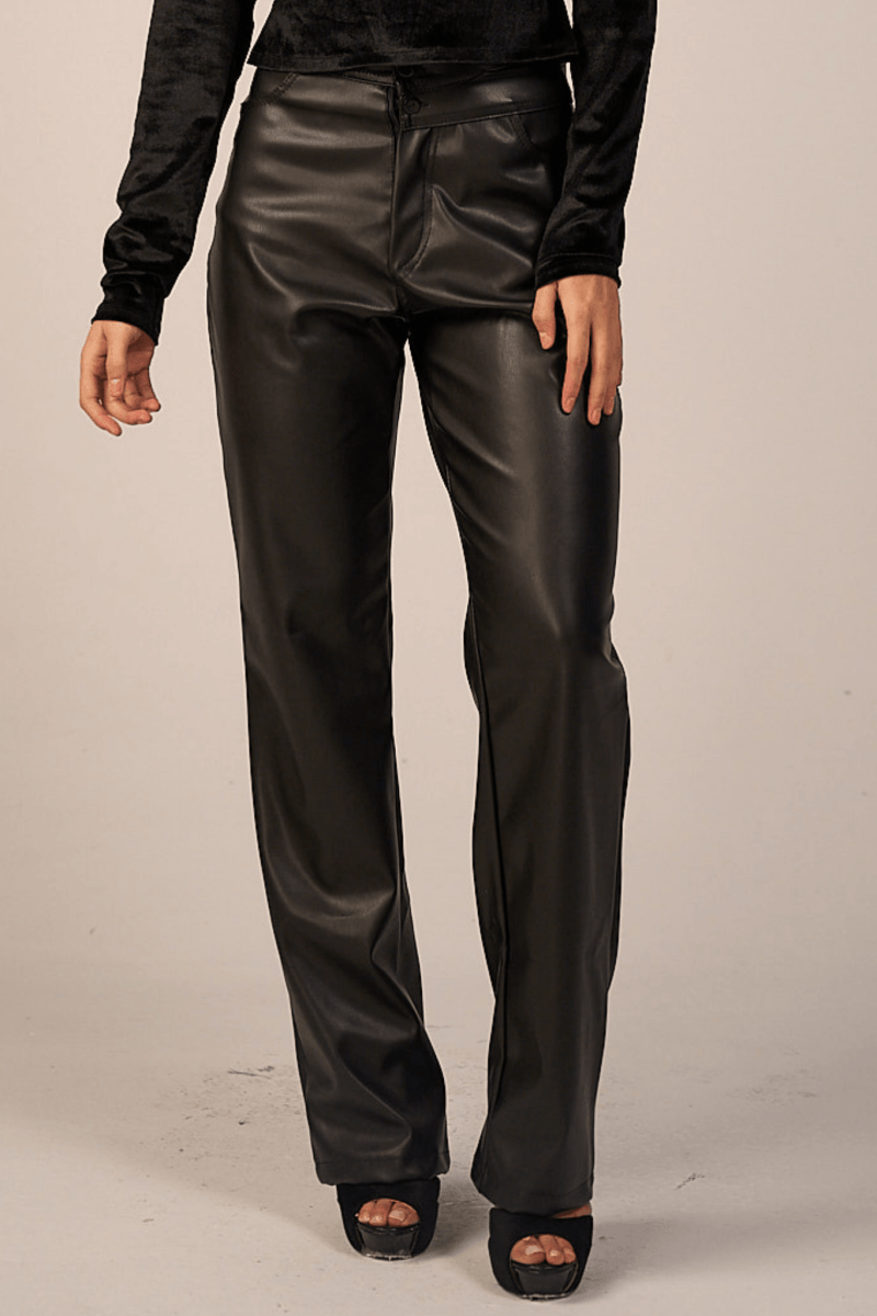 Faux Leather Wide Leg Pants - Black - Hushy Wear