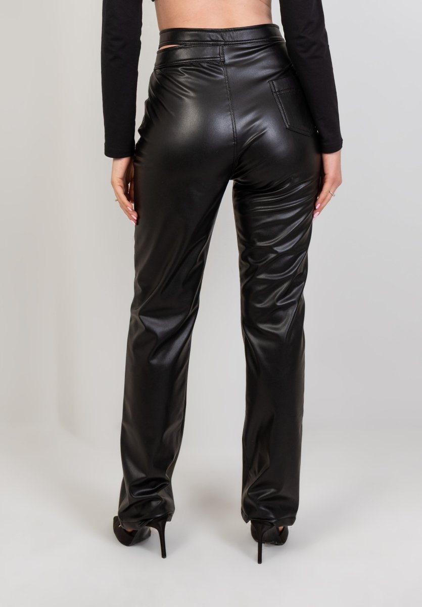 Faux Leather Wide Leg Pants - Black - Hushy Wear