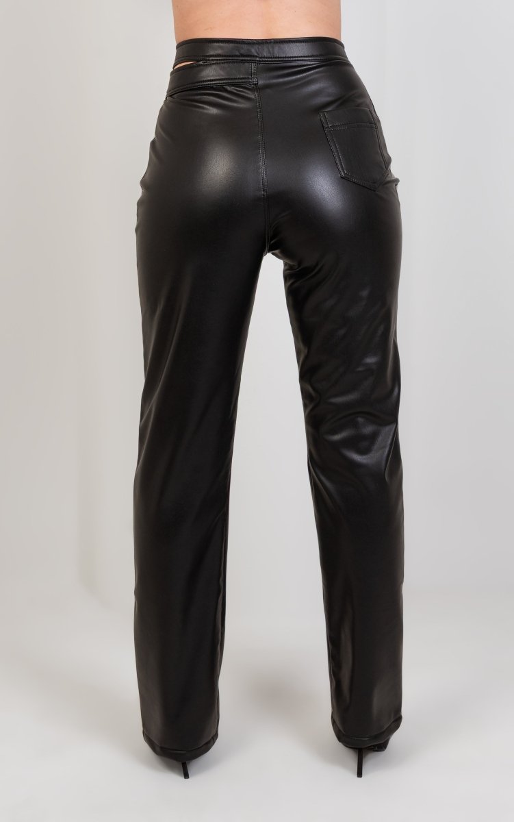 Faux Leather Wide Leg Pants - Black - Hushy Wear