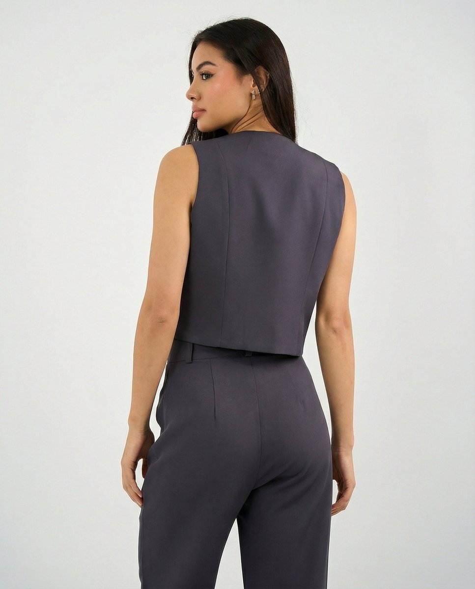 Gray Classic Vest & Pleated Straight Pants Set - Hushy Wear