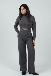 Gray High - Waist Classic Trousers - Hushy Wear