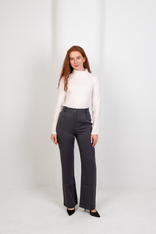 Gray Pleated Straight - Leg Trousers - Hushy Wear