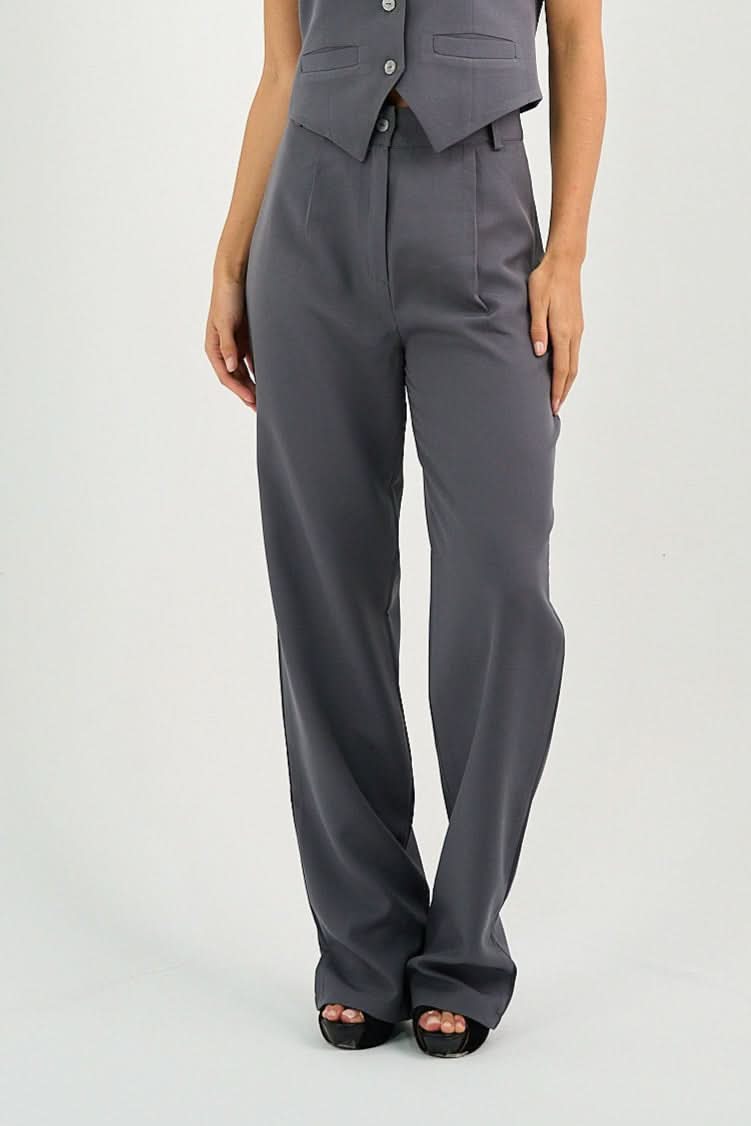 Gray Pleated Straight - Leg Trousers - Hushy Wear