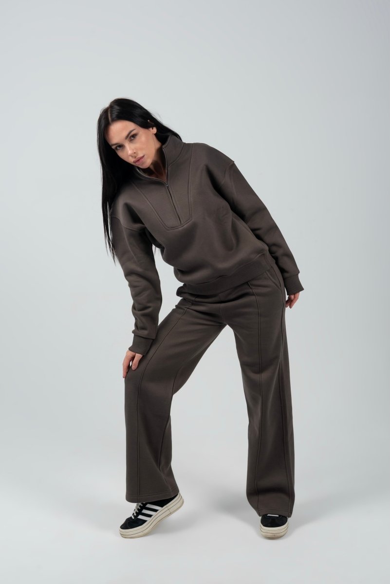 Half - Zip Lounge Top – Charcoal - Hushy Wear