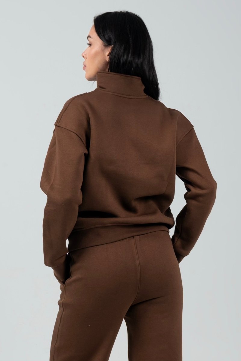 Half - Zip Lounge Top – Mocha - Hushy Wear
