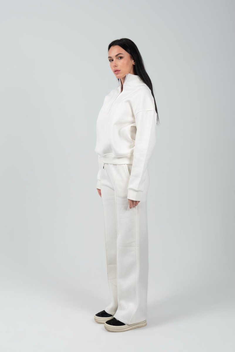 Half - Zip Lounge Top – Off - White - Hushy Wear