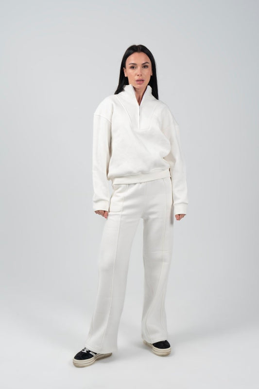 Half - Zip Lounge Top – Off - White - Hushy Wear