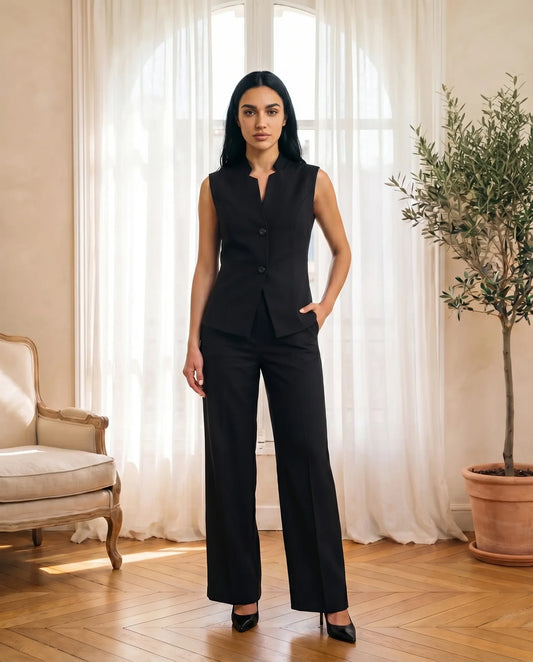 Premium V-Line Vest & Pants Set - Black