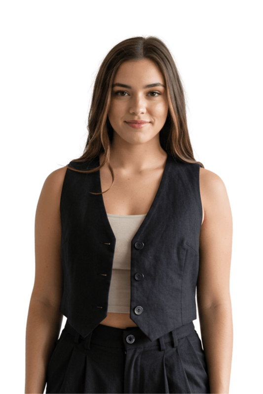 Linen Vest Only - Black - Hushy Wear