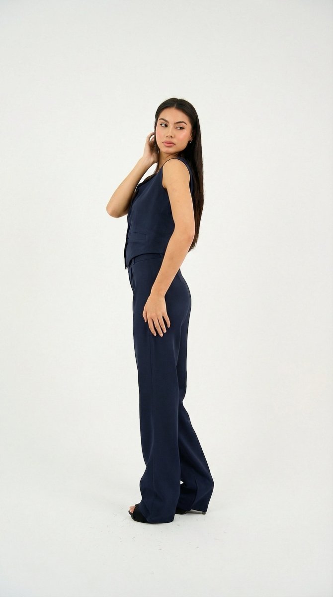 Navy Classic Vest & Pleated Straight Pants Set - Hushy Wear