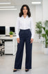 Navy Pleated Straight - Leg Trousers - Hushy Wear