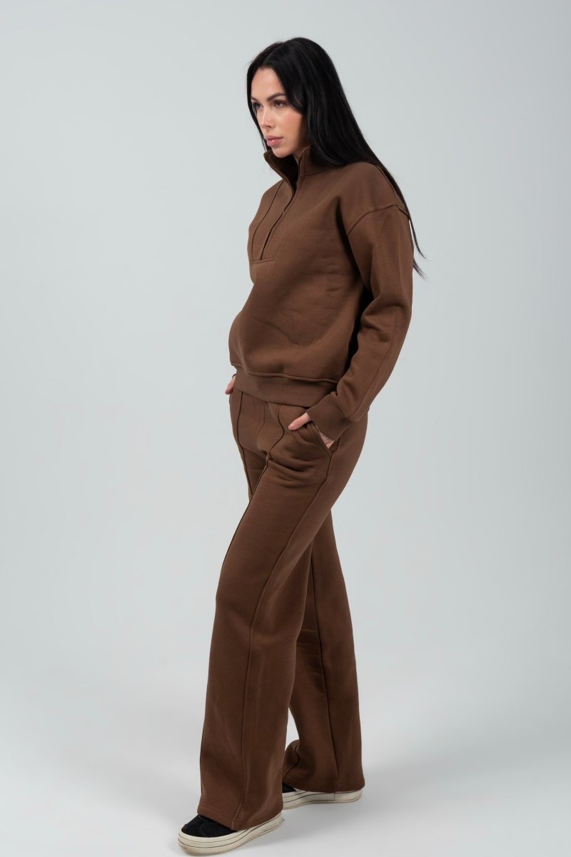 Relaxed Fit Half - Zip Sweater & Pants Set – Mocha - Hushy Wear