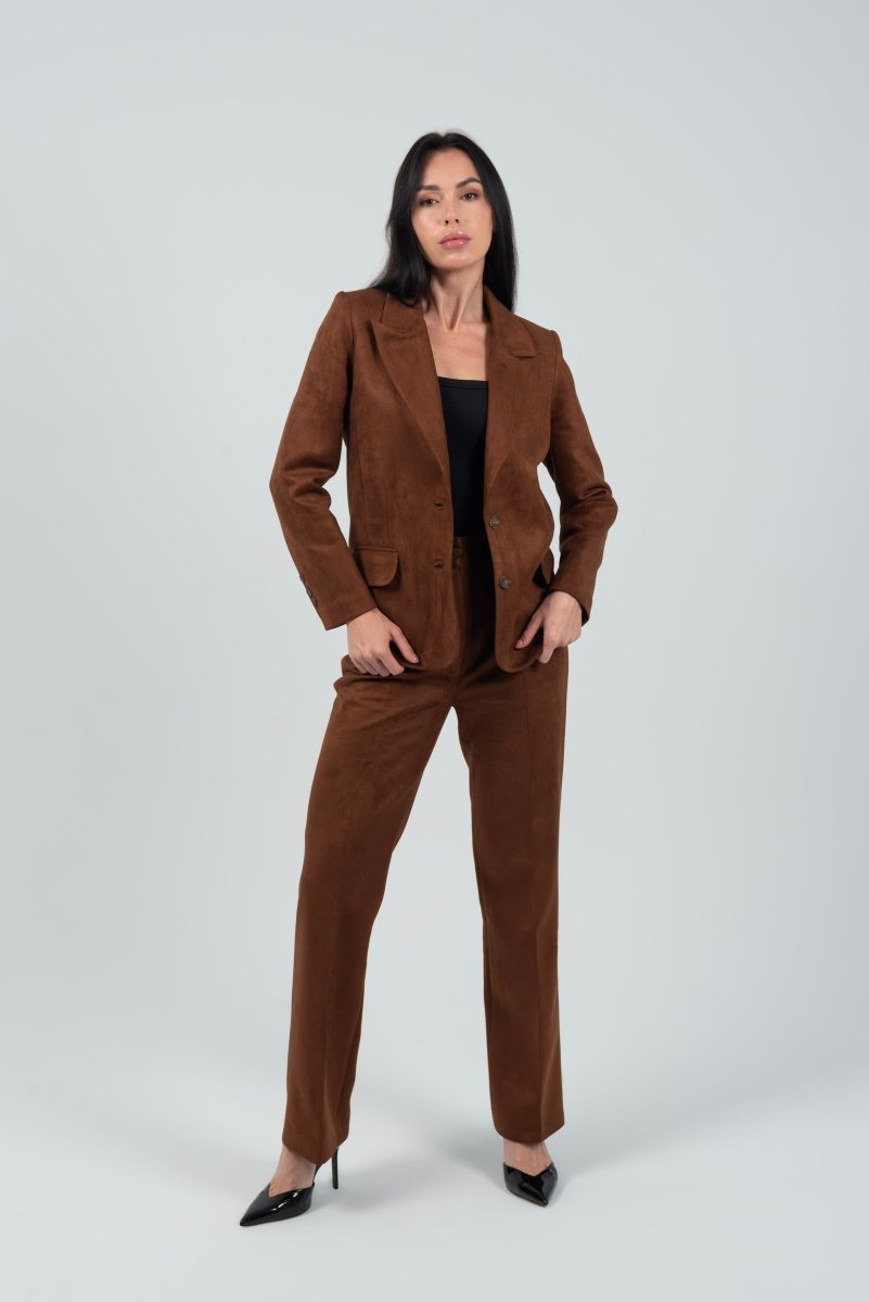 Relaxed Fit Suede Two Button Blazer (Blazer Only) - Brown - Hushy Wear