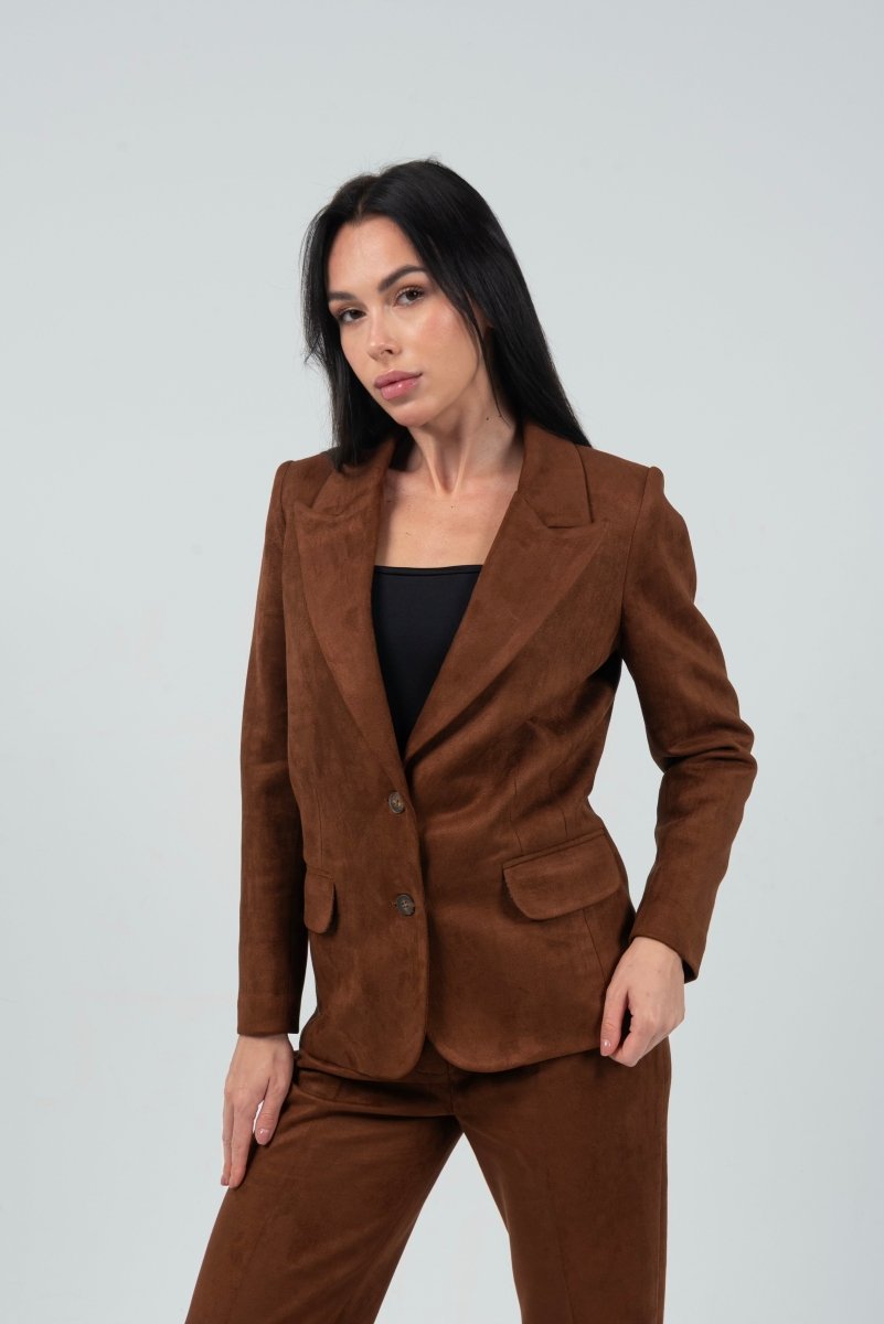 Relaxed Fit Suede Two Button Blazer (Blazer Only) - Brown - Hushy Wear