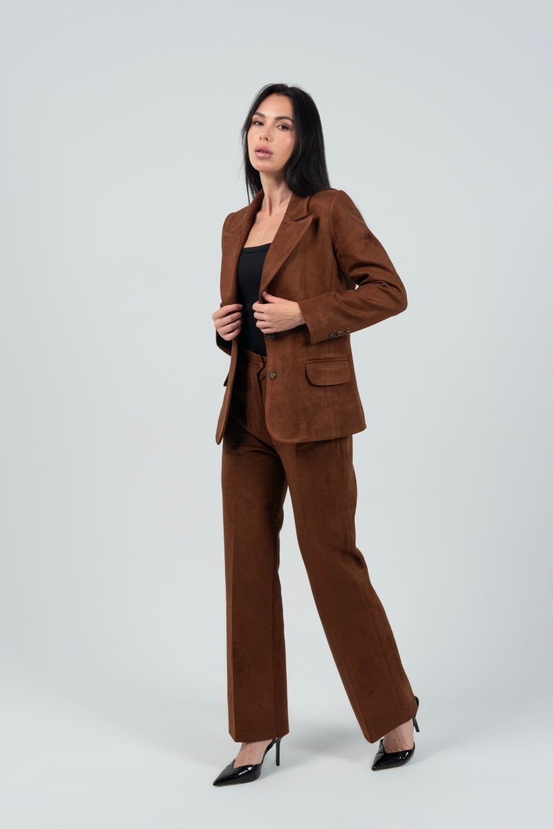 Relaxed Fit Suede Two Button Blazer (Blazer Only) - Brown - Hushy Wear