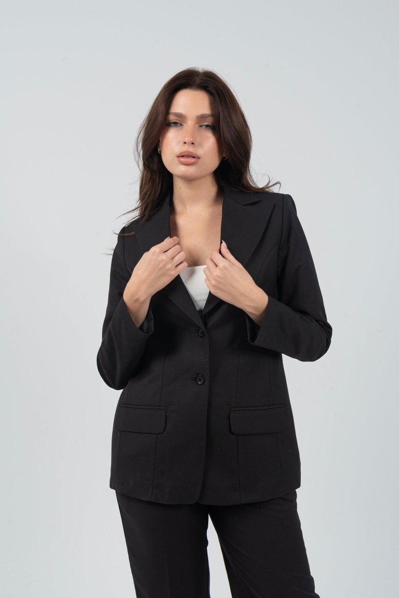 Relaxed Fit Two Button Blazer (Blazer Only) - Black - Hushy Wear