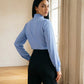 Sky Blue Ruffled Collar Button - Up Blouse - Hushy Wear