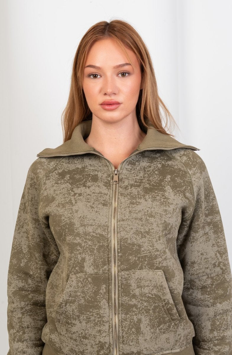 Vintage Wash Zip - Up Top – Olive - Hushy Wear